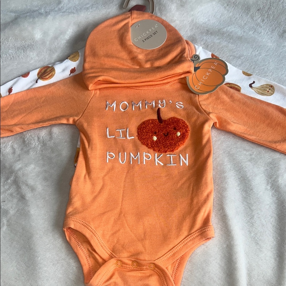 Orange Pumpkin 3 Piece Bodysuit with Hat